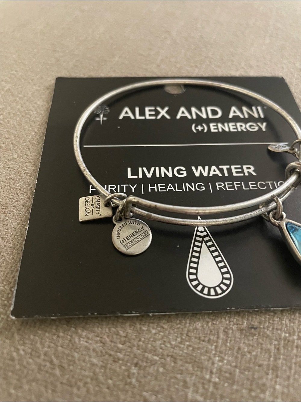 Alex and Ani Silver Living Water Bangle with Blue Teardrop Charm - Picture 2 of 2